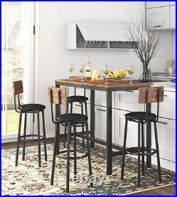 3/5 Piece Bar Table Set Counter Height Dining Kitchen Pub Table With Bar Stools