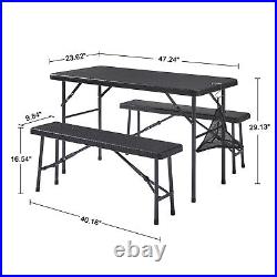 3 Piece 4-Person Dining Table Set with Bench Mesh Pocket Kitchen Table and Chair