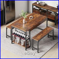 3-Piece 63 Wood Dining Table Set with 2 Benches Kitchen Table Set for 4 People