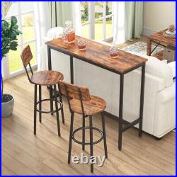 3 Piece Bar Table Set Counter Height Dining Kitchen Pub Table 2 Stools Brown US