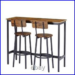3 Piece Bar Table Set Counter Height Dining Kitchen Pub Table 2 Stools Brown US