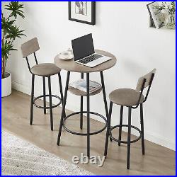 3 Piece Bar Table Set Counter Height Dining Kitchen Pub Table with PU Bar Stools