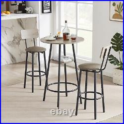 3 Piece Bar Table Set Counter Height Dining Kitchen Pub Table with PU Bar Stools
