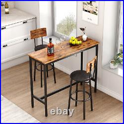 3 Piece Bar Table Set, Dining Table Set & 2 PU Upholstered Stools with Backrest