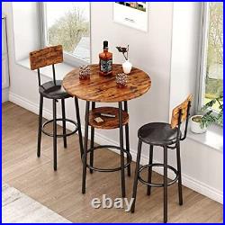 3-Piece Bar Table Set, Small 2-Tier Round Bistro Pub Dining Table & PU Stools