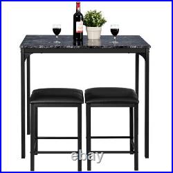 3 Piece Counter Height Dining Set Faux Marble Table 2 Chairs Kitchen Bar Black