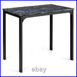 3 Piece Counter Height Dining Set Faux Marble Table 2 Chairs Kitchen Bar Black