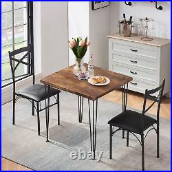 3-Piece Dining Room Kitchen Table and Pu Cushion Chair Sets for Small Space, Sea