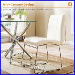 3 Piece Dining Room Table Set Round Glass Table with White PU Leather Dining Chair