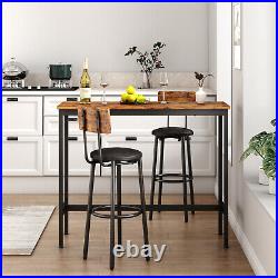 3 Piece Dining Set Bar Table Set 2 Chairs Bar Stools PU Soft Seat with Backrest