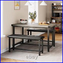 3 Piece Dining Set Table with Upholstered Benche Dinette for Small Space Kitchen