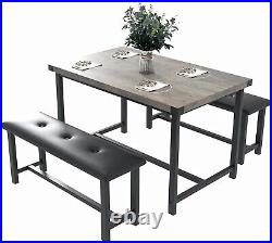 3 Piece Dining Set Table with Upholstered Benche Dinette for Small Space Kitchen