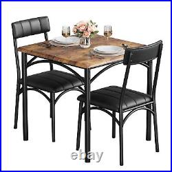 3 Piece Dining Set Wood Square Dining Room Table and 2 Upholstered Chair Kitchen