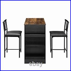 3 Piece Dining Table Chair Set Kitchen Counter Bar Table & Stools Storage Shelf