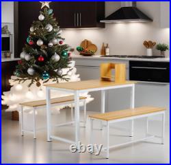3 Piece Dining Table Set Dining Room Table Set Kitchen Table Set with 2 Benches