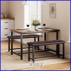 3 Piece Dining Table Set, Kitchen Table & Benches for 4, Rectangular Dining Room