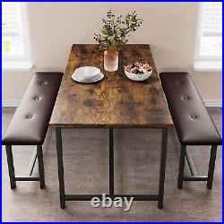 3 Piece Dining Table Set, Kitchen Table & Benches for 4, Rectangular Dining Room