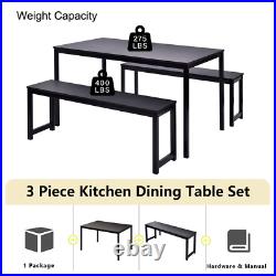 3 Piece Dining Table Set, Modern Wood Table Top Dining Table Set with Bench and