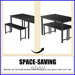 3 Piece Dining Table Set, Modern Wood Table Top Dining Table Set with Bench and