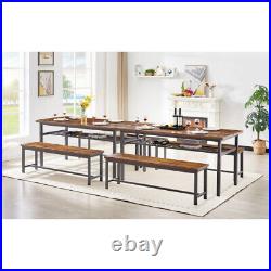 3 Piece Dining Table Set Oversized Table 2 Benches Home Kitchen Restaurant Brown