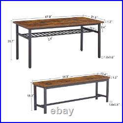 3 Piece Dining Table Set Oversized Table 2 Benches Home Kitchen Restaurant Brown