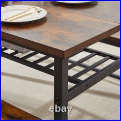 3 Piece Dining Table Set Oversized Table 2 Benches Home Restaurant Brown Wood