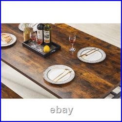 3 Piece Dining Table Set Oversized Table 2 Benches Home Restaurant Brown Wood