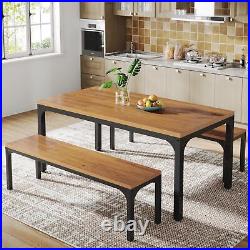 3 Piece Dining Table Set Rectangular Home Kitchen Breakfast Table with 2 Benches