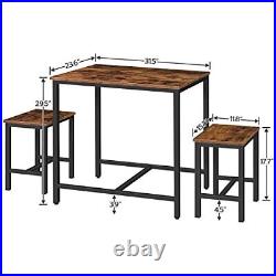 3-Piece Dining Table Set, Space Saving Dinette Rustic Brown + Black Industrial