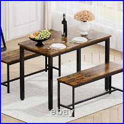3 Piece Dining Table Set Table with 2 Benches Kitchen Breakfast Furniture Brown
