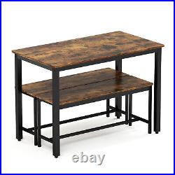 3 Piece Dining Table Set Table with 2 Benches Kitchen Breakfast Furniture Brown