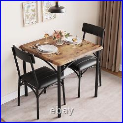 3 Piece Dining Table Set Wood Square Kitchen Table and Upholstered Dining Chairs
