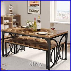 3-Piece Dining Table Set for 4, Rustic Rectangle Kitchen Table with 2 Benches