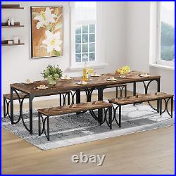 3-Piece Dining Table Set for 4, Rustic Rectangle Kitchen Table with 2 Benches