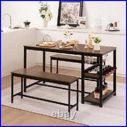 3-Piece Dining Table Set withRectangular Dining Table &2Glass Holders Coffee Black