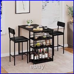 3 Piece Dining Table Set with Table and 2 Upholstered Bar Chairs Kitchen Seating
