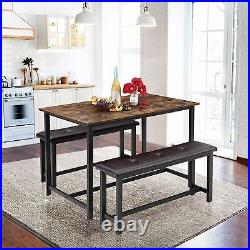 3 Piece Farmhouse Dining Room Table Set Rustic Wood Kitchen Tables Benches Set