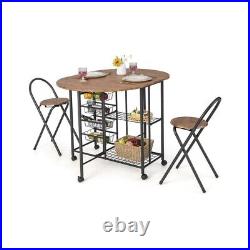 3-Piece Folding Dining Table & Chair Set Collapsible Drop Leaf Bar Table Kitchen