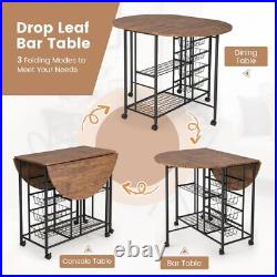 3-Piece Folding Dining Table & Chair Set Collapsible Drop Leaf Bar Table Kitchen