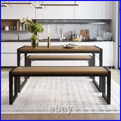 3-Piece Modern Industrial Dining Table Set with Benches, Multiple Colors