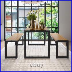 3-Piece Modern Industrial Dining Table Set with Benches, Multiple Colors