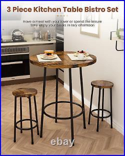 3 Piece Pub Dining Set, Modern round Bar Table and Stools for 2 Kitchen Counter