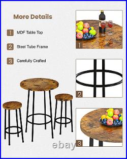 3 Piece Pub Dining Set, Modern round Bar Table and Stools for 2 Kitchen Counter
