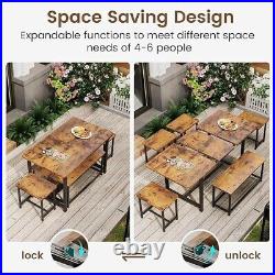 47-63 6 Piece Dining Table Set for 6 Kitchen Breakfast Dinette withBench &Chairs