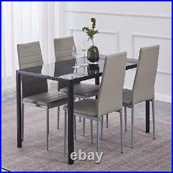 47 Black Tempered Glass Dining Table&4pcs Gray Faux Leather Dining Chairs Set