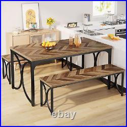 47 Rectangle Dining Table with 2 Benches, 3-Piece Dining Table Set Space Saving