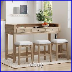 4 Piece Dining Bar Table Set With Upholstered Stools Multifunctional Pub Kitchen