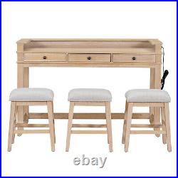 4 Piece Dining Bar Table Set with 3 Upholstered Stools Dining Table with3 Drawers