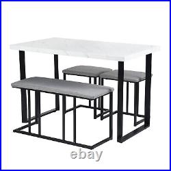 4-Piece Dining Table Set, Counter Height Set with One Long Bench and Two Stools
