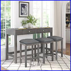 4 Piece Dining Table Set Counter Height Table with 3 Stools, USB Port, 2 Drawers